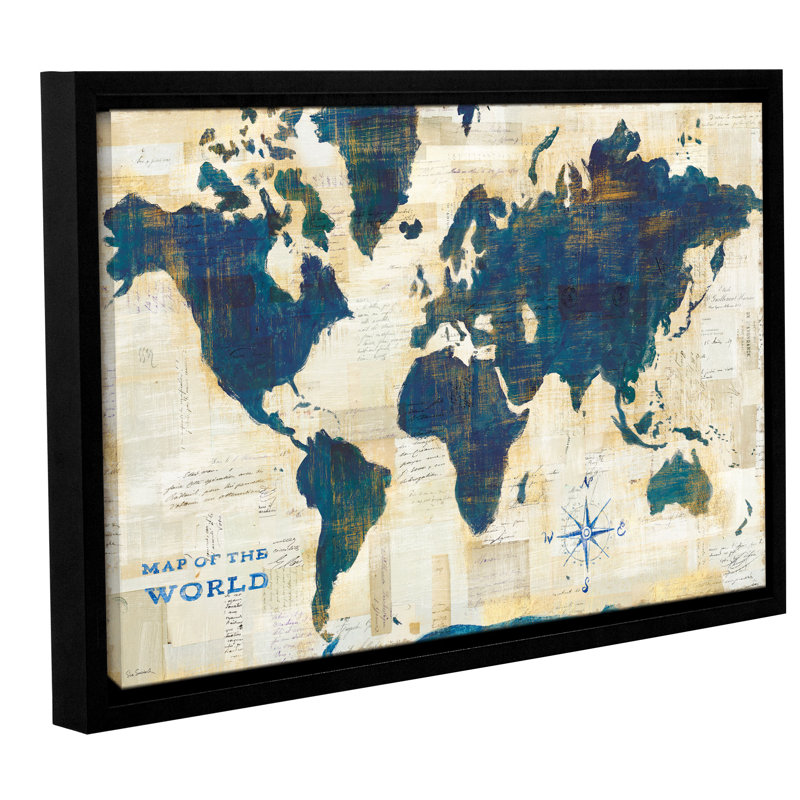« world map collage », reproduction d’art sur toile tendue encadrée, H 24 po x l 36 po x p 2 po