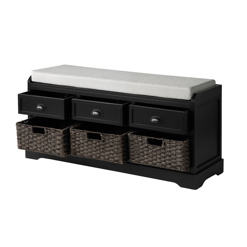 Banc de rangement en bois avec 3 tiroirs et 3 paniers Homes Collection, Noir