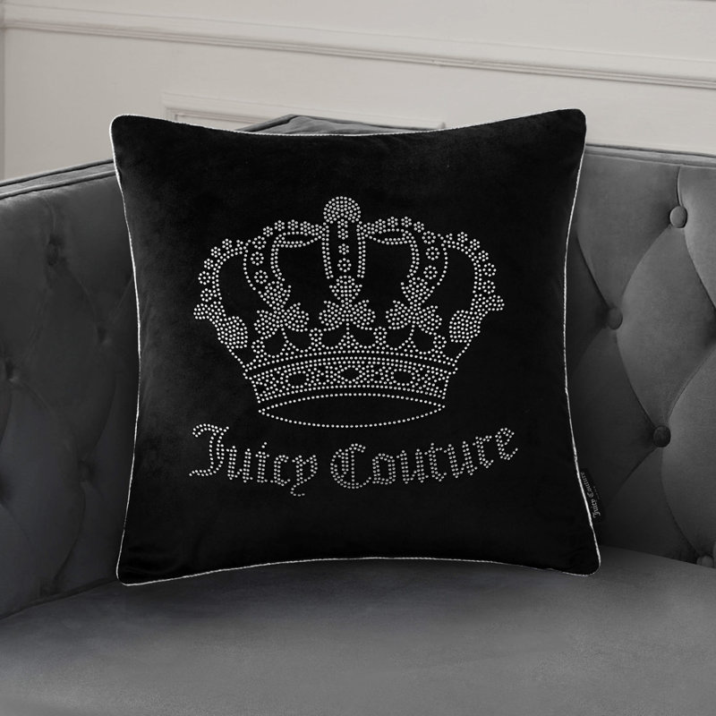 Juicy Couture Gothic Rhinestone Decorative Pillow, Black