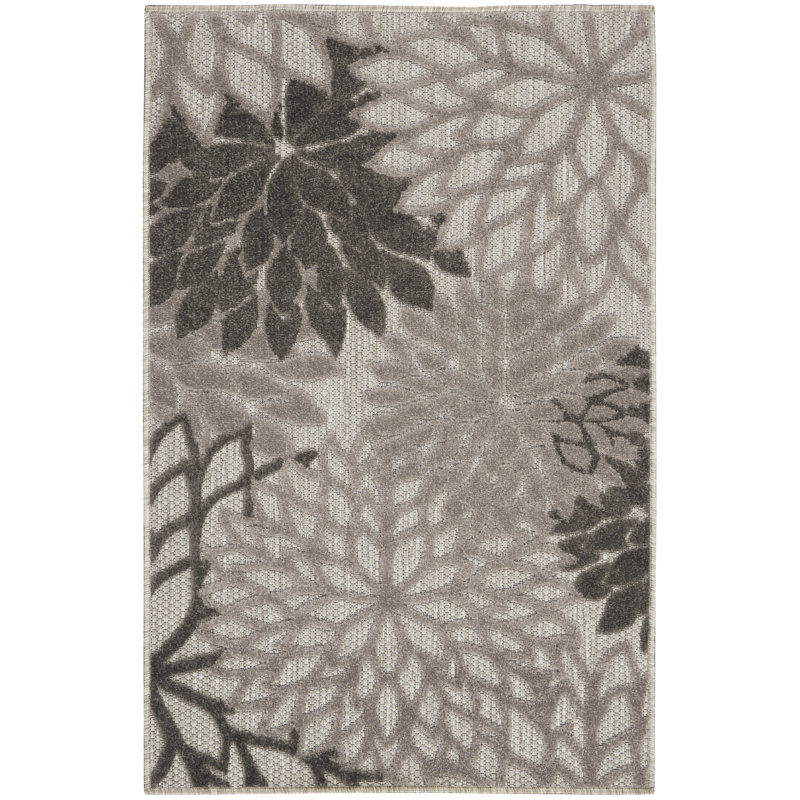 Tapis argenté à motif floral moderne Newton, Rectangle 2 pi 8 po x 4 pi