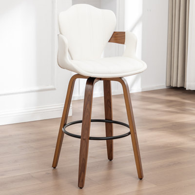 Mid-Century Modern Bar Stool, 360-Swivel Seat With PU Upholstery And Metal Foot Ring