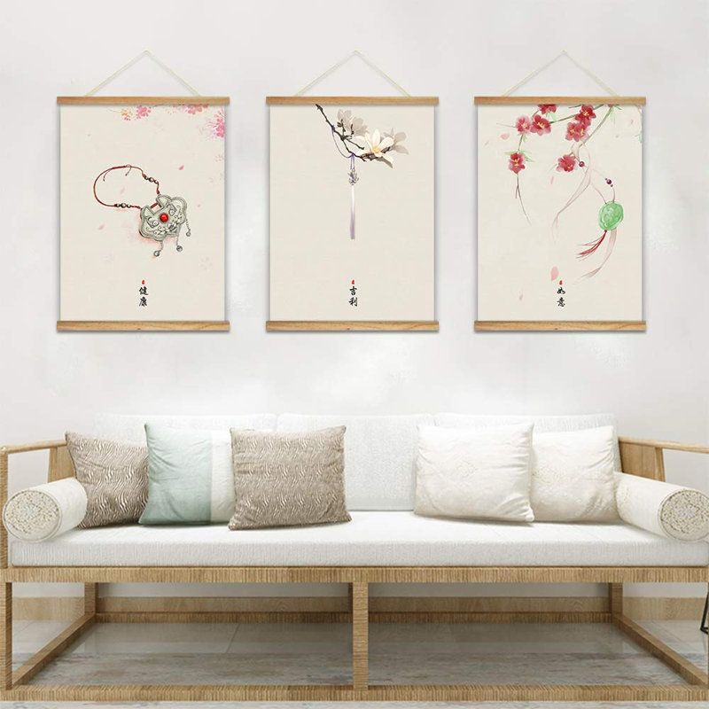 «Health and Luck» de style chinois, affiche murale encadrée en bois