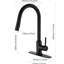 Robinet de cuisine rétractable - Acier inoxydable noir mat, buse pivotante à 360 °, corrosion et rouille, poignée simple pour la régulation de la température et du débit de l'eau avec traitement antirouille rotatif, pratique-1158160909