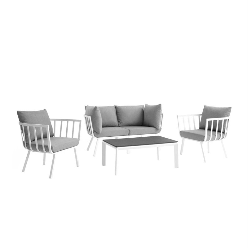 Riverside 5-piece Aluminum Outdoor Patio Set with Thick Cushions by Havenside Home, White, Gray