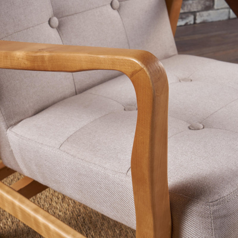 Babic Tufted Armchair, Brown Wood, Medium Beige Fabric