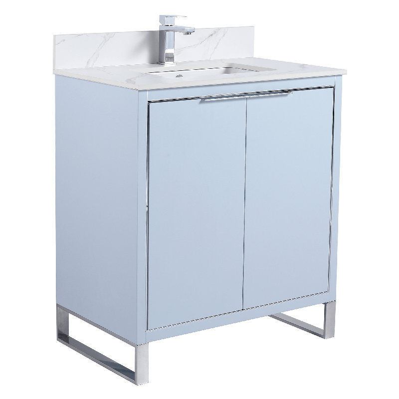 Gesell 30'' Single Bathroom Vanity with Stone Top, Chrome, Pastel Blue