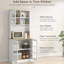 Armoire de cuisine autoportante 72 po, blanche, avec grand comptoir, portes en verre, tablettes réglables pour garde-manger enchanteresse de salle à manger, 72 po, tablettes, portes