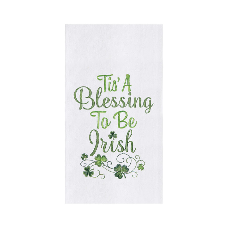 Tis' A Blessing To Be Irish Embroidered Kitchen Towel, White/Green Tis' A Blessing