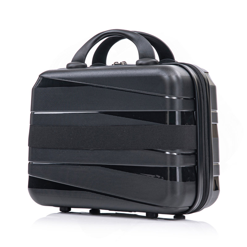 14 "/ 20" / 24 "/ 28" 4 pièces / ensemble dans une valise à roulettes en PP, une valise de transport, une tringle en fer, une serrure à mot de passe à combinaison, un étui à cosmétiques de 14 po (noir)