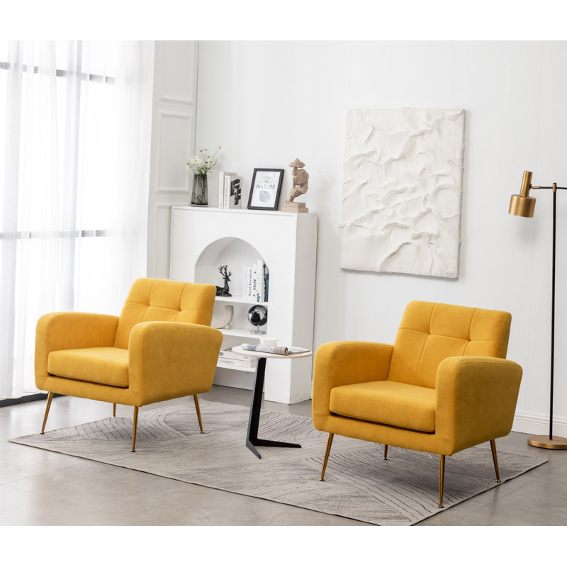 Fauteuil capitonné de 29 po de largeur Alixon, Polyester jaune