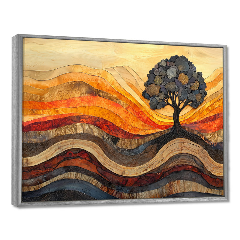 Arbre de bouleau d'automne avec racines de sérénité IV - arbre, art mural, H 30 po x l 40 po, Cadre flottant, Argent argent