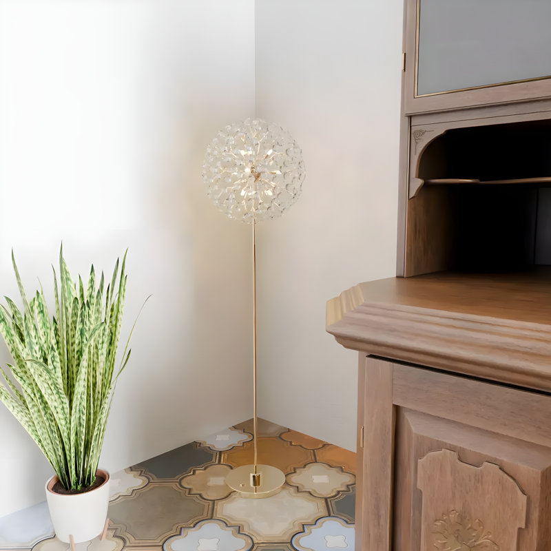 Chic Flower Ball Floor Lamp - Standing Light with Brushed Gold Base for Living Room