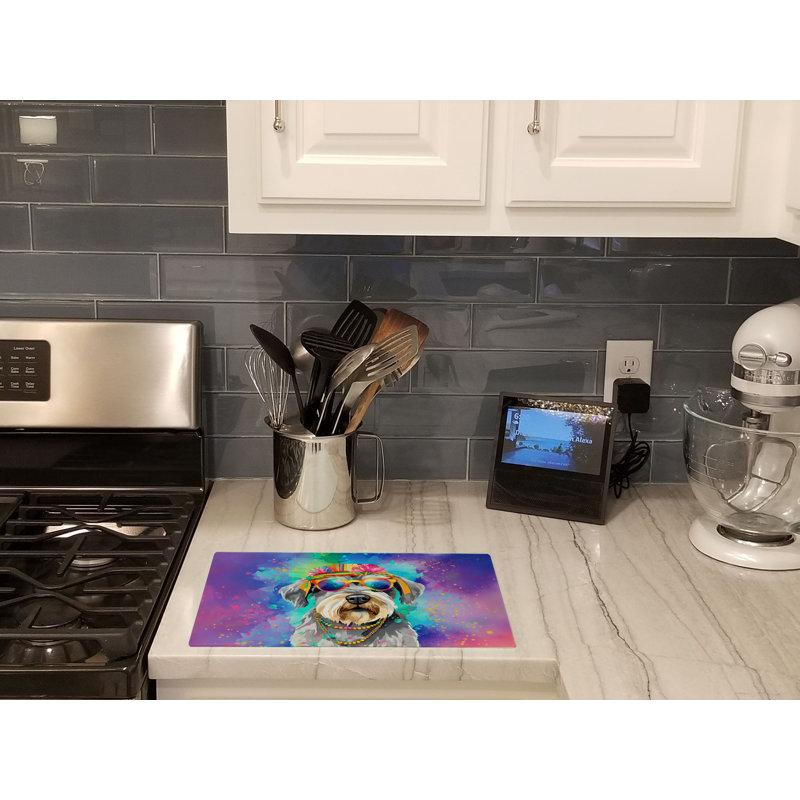 Schnauzer Hippie Dawg Glass Cutting Board Large