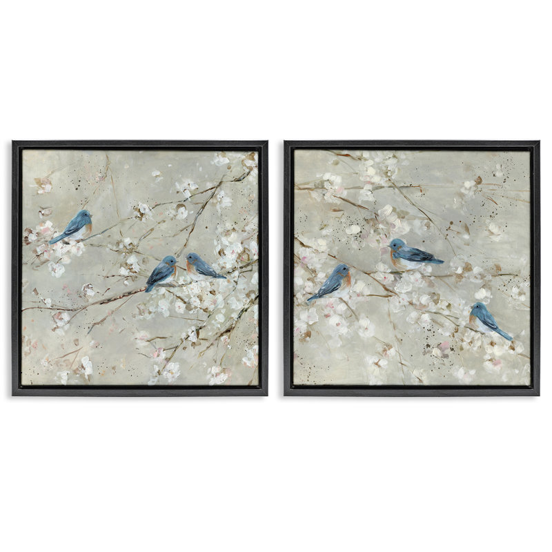 Ensemble de 2 toiles flottantes Blue Birds, Cadre flottant noir de jais, H 18 po x l 18 po