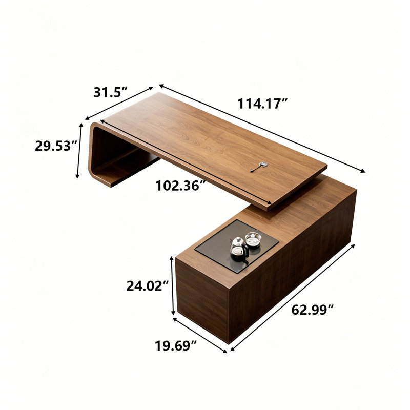 Ensemble de table de bureau de bureau en forme de L 102,36 po, H 29,53 po x l 114,17 po x P 31,5 po