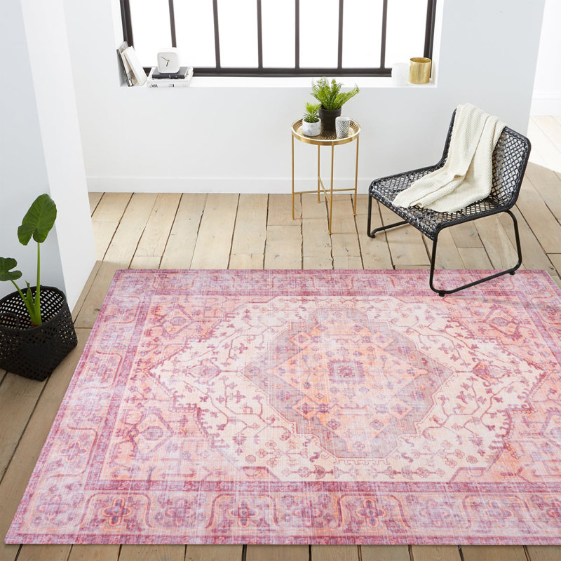Tapis rouge / orange / crème Scottsdale Ogee Medallion, Rectangle 3 pi 11 po x 6 pi