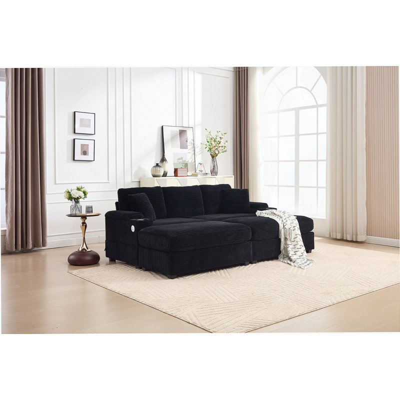 Combination Modular Convertible Sectional Sofa Bed Set With Armrest Storage, Cup Holders And USB Ports For Living Room, Loft, Apartment And Office