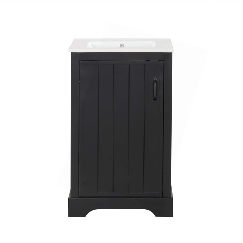 Meuble-lavabo de 20 po avec lavabo, armoire de salle de bain avec porte à fermeture douce, support de rangement et tablette réglable