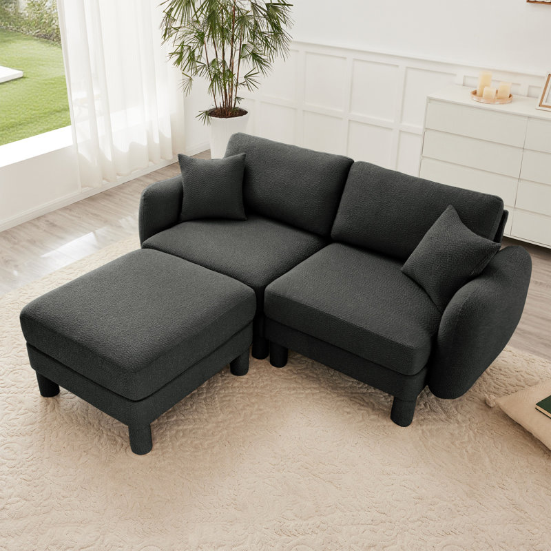 Canapé modulaire en tissu 2 places avec accoudoirs en forme de coquille, repose-pieds amovible et pieds enveloppés de tissu Boucle