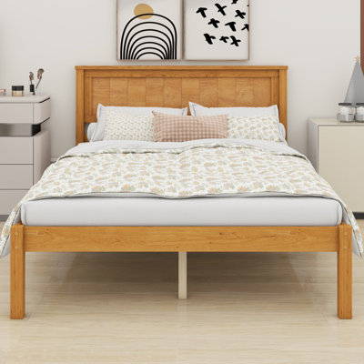 Base de lit plateforme avec tête de lit, support à lattes de bois, aucun sommier requis