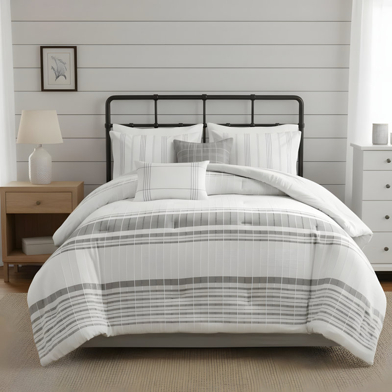 Cotton Jacquard Comforter 6 Piece Set, Édredon très grand californien et 5 pièces supp