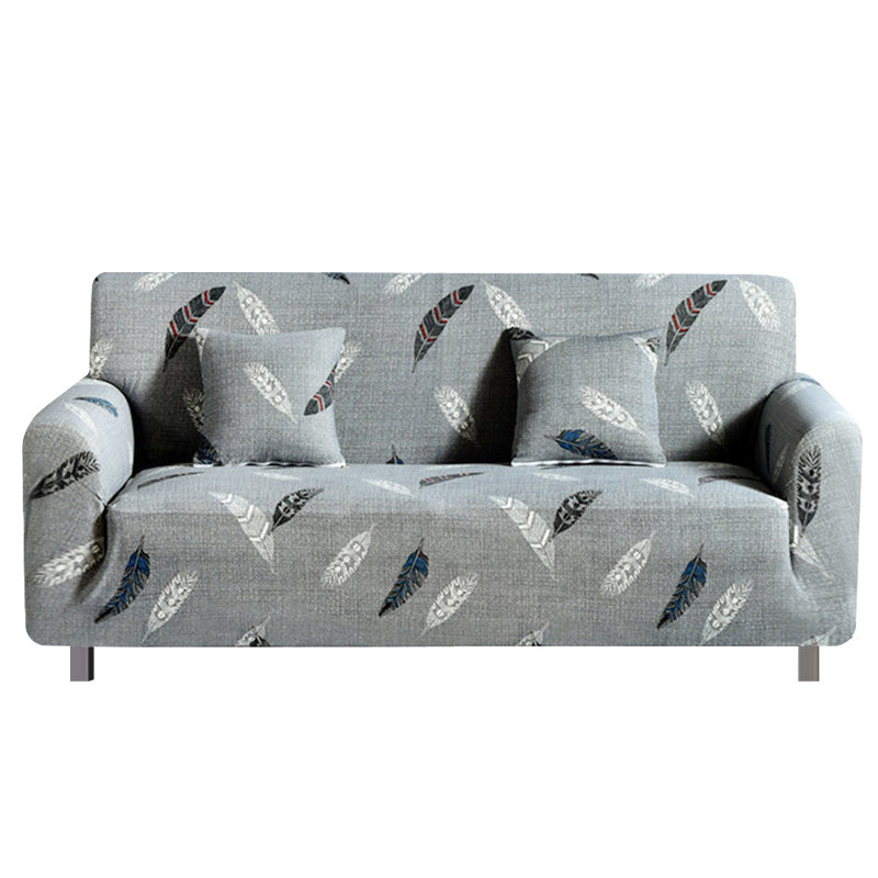 Housse pour canapé à coussins carrés/rectangulaires, Mélange de polyester à motif de plumes, 93"-118"