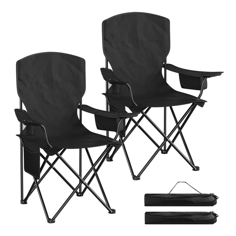 Folding Camping Chairs Set of 2 with Cooler Bag, High Back Lightweight Fishing Chairs with Cup Holder, Side Pocket, Outdoor Portable for Garden Picnic Beach