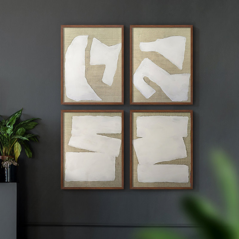«Wabi Sabi Linen I», ensemble de 4 reproductions encadrées, H 14 po x l 11 po, Noyer