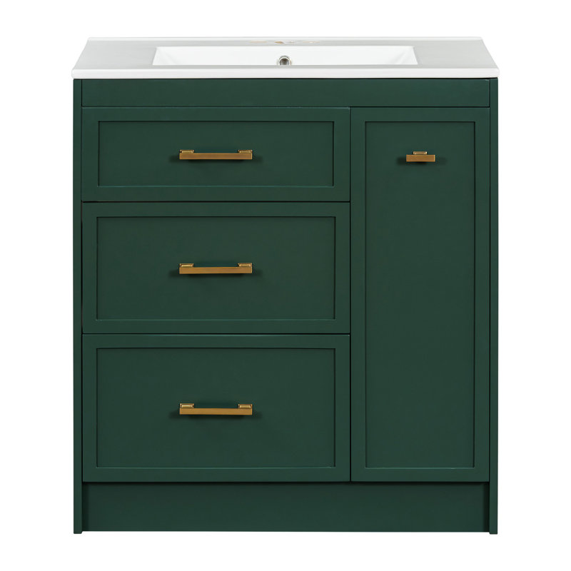 Meuble-lavabo Forest de 30 po au sol, compact pour les petites salles de bain, lavabo en céramique facile, rangement profond, ajustement classique dans la baignoire, trop-plein, matériau robuste