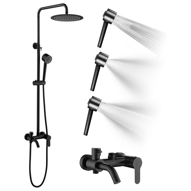 Outdoor Shower Kit, Wall Mount Pressure-Balanced Shower System, Matte Black