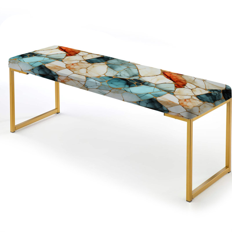 Multicolor Marble Mosaic Harmony Pattern - Marble Upholstered Gold Bench