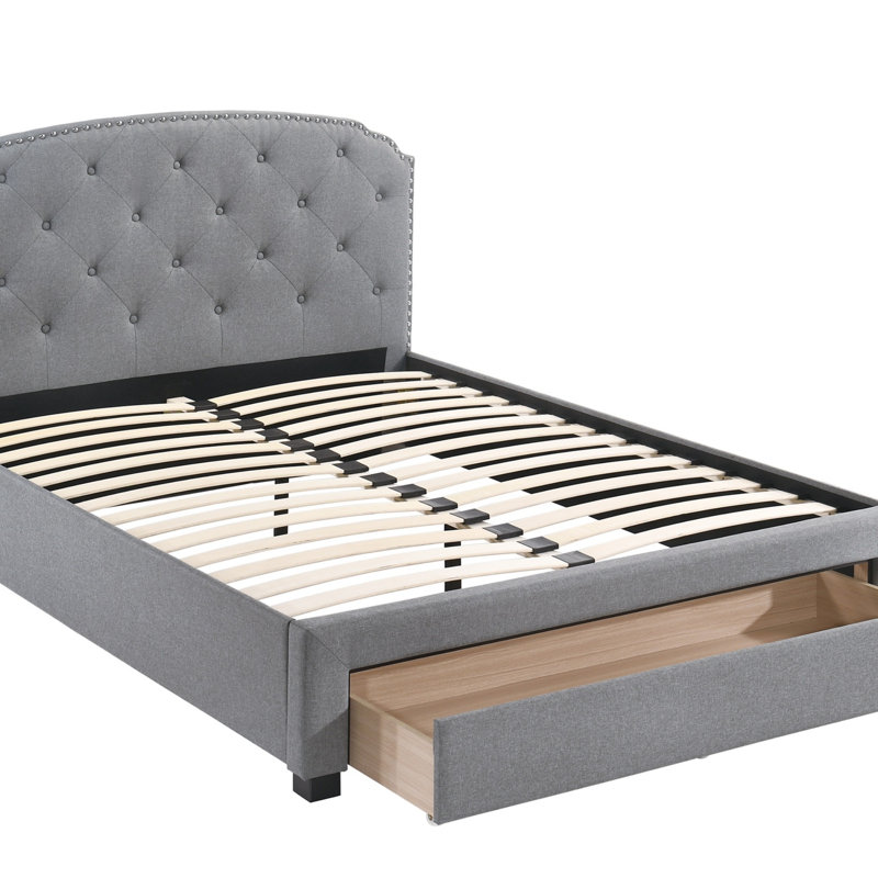 Tissu 1pc lit avec tiroir capitonné avec tête de lit et meubles de chambre à coucher, Lit simple, Gris clair