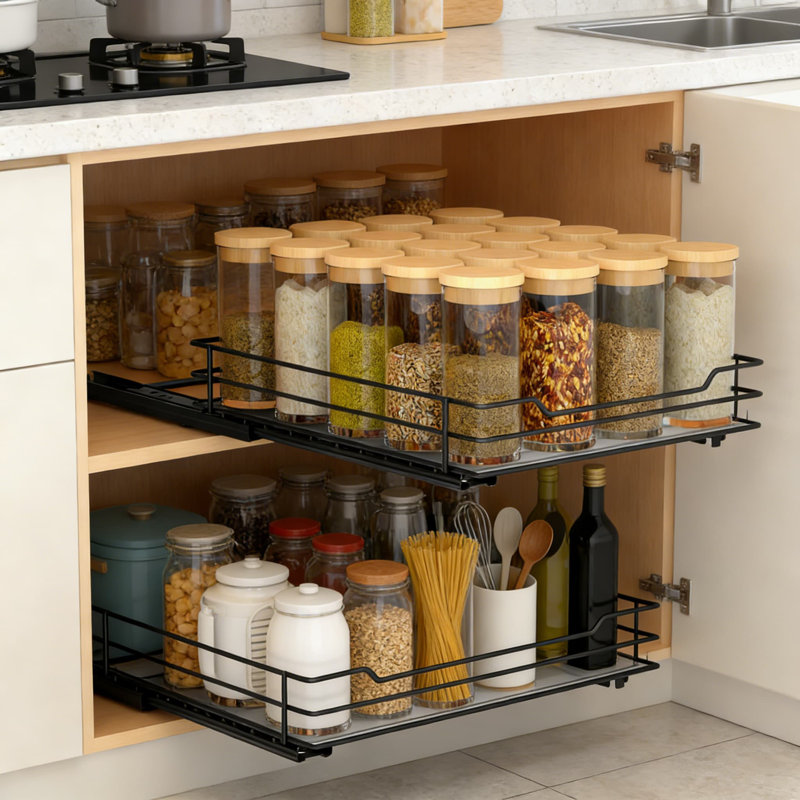 Support à épices robuste pour armoires de cuisine et garde-manger - rangement coulissant pour épices, conserves et sauces, installation facile, conception peu encombrante