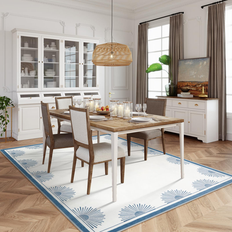 Modern Washable Bedroom Rugs Low Pile Soft Rug for Living Room Aqua Sun Printed Dining Room Rugs for Under Table Throw Carpets for Nursery Kids