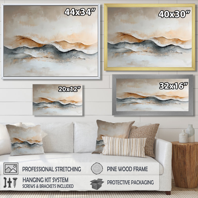 «Abstract Dunes Of Serenity», art sur toile, H 34 po x l 44 po, Brun, Cadre flottant