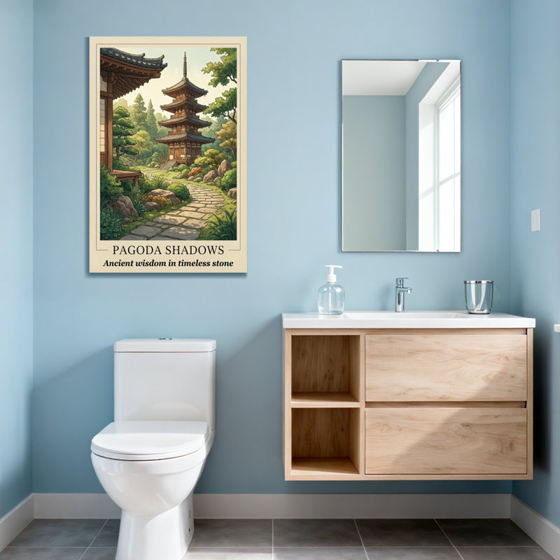 Paysage et nature pagode ombre ancienne sagesse en pierre intemporelle, H 36 po x l 24 po