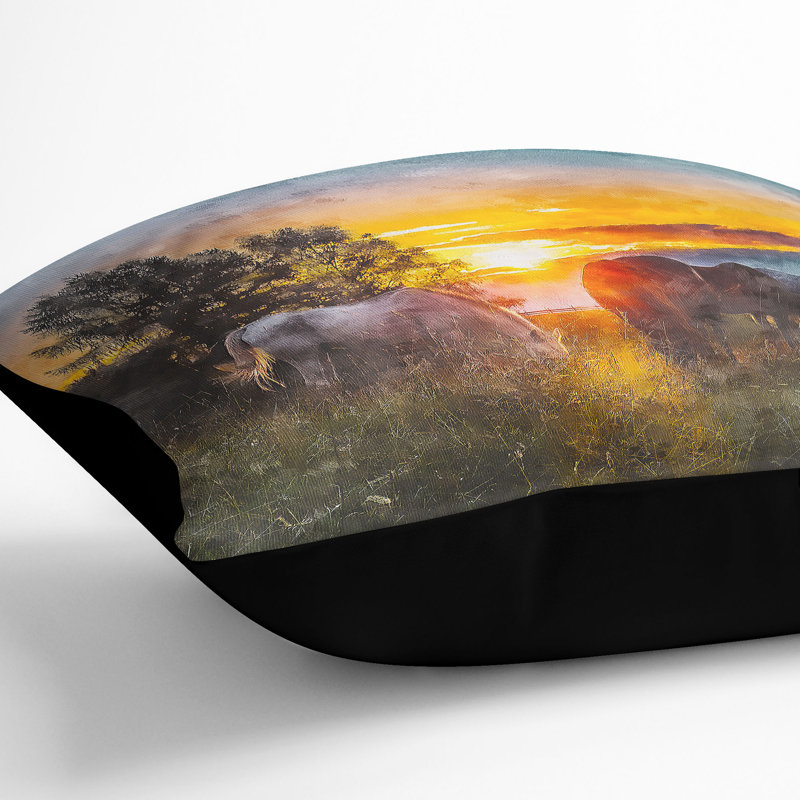 Sunrise Behind the Trees Cushion with Filling, Black, 55cm H x 55cm W x 20cm D