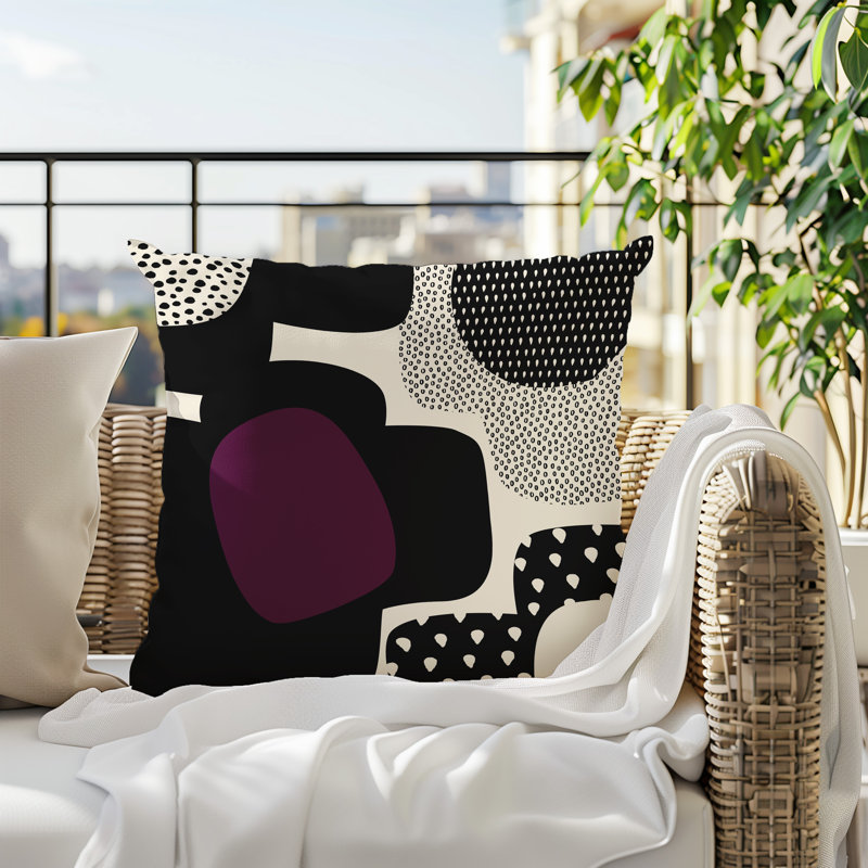Coussin carré intérieur / extérieur pia, H 15 po x l 15 po, Mauve / noir / blanc cassé