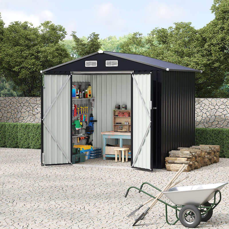 6x8 FT Metal Storage Shed, Heavy-Duty Outdoor Shed with Air Vent & Lockable Door, Rust-Resistant Utility Cabinet for Yard Patio Lawn