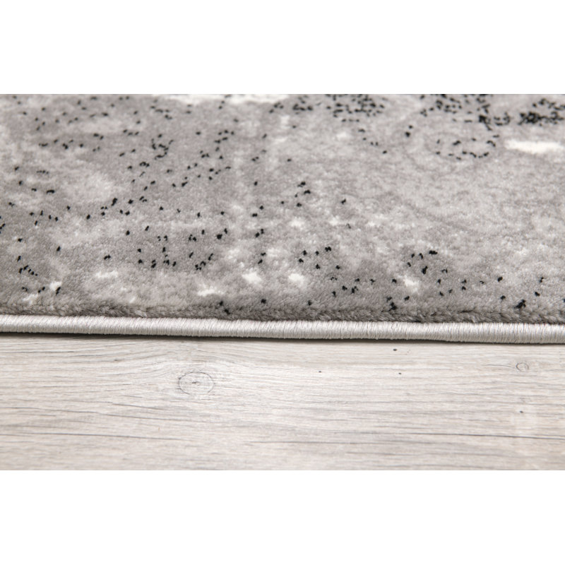 Trawick 10' Gray And Ivory Damask Shag Runner Rug, Rectangle 2'3" x 4'