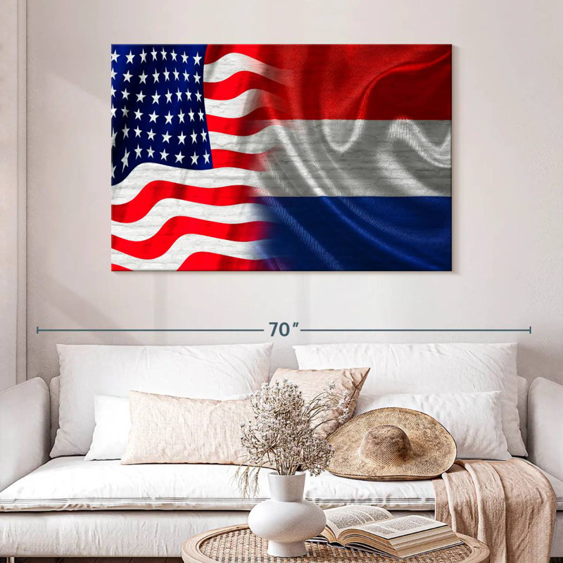 Borges, États-Unis et drapeaux néerlandais, H 32 po x l 48 po