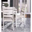 Salle à manger 7 pièces, table rectangulaire en bois et 6 chaises, blanc / brun grisâtre, sièges revêtus de tissu brun blanc, chaises