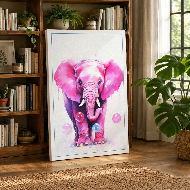 Pink Elephant Wonder Modern - Print, 24x16 - 61.0 x 40.6 cm, Sage Border