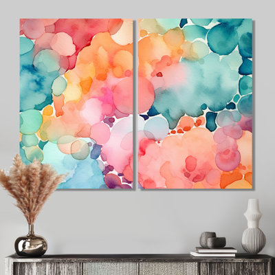 Rose et bleu sarcelle, éclaboussures enchantées - décoration murale moderne 2 panneaux