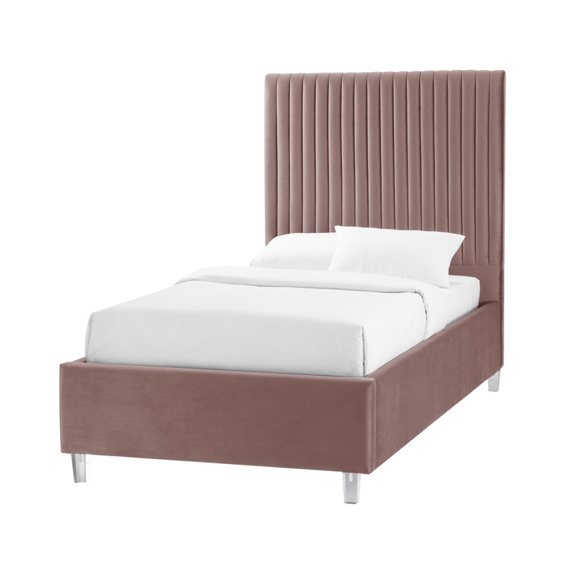 Lit plateforme tapissier Mineola, Double, Rose