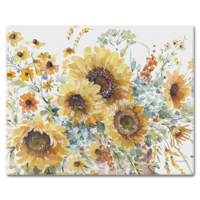 Sunflower Tempered Glass Rectangular Cutting Board 15" x 12"