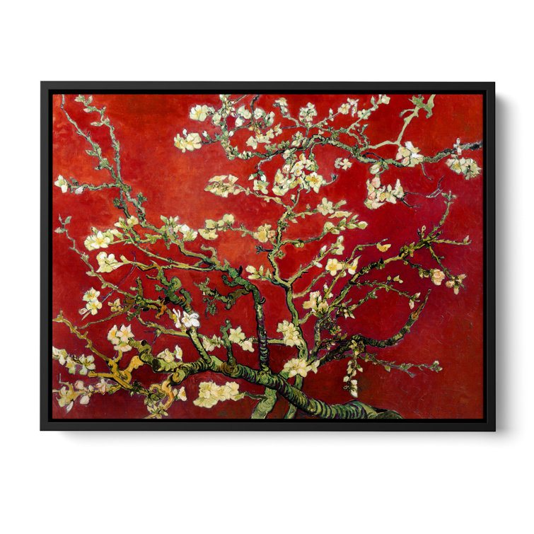 'Red Blossoming Almond Tree' by Vincent van Gogh, Red Botanical Tree Fine Art Gallery Canvas Print