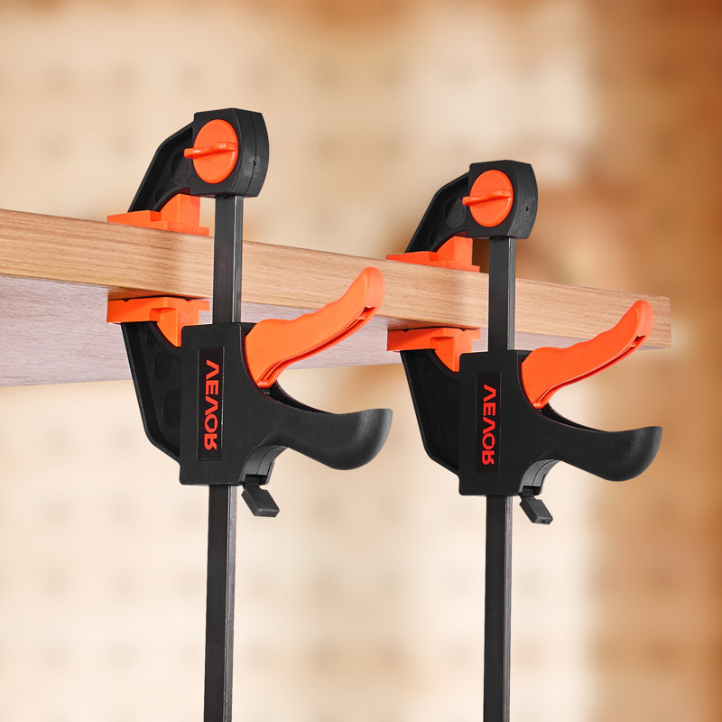 Bar Clamps for Woodworking, 2-Pack 30.48 cm and 2-Pack 15.24 cm, One-Handed Clamp/Spreader, Quick-Grip F-Clamp with 70 kg Load Limit, Premium Plastic and Steel, for Woodworking Metal working