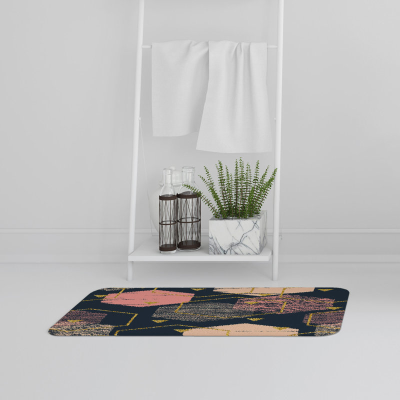 Ajeet Non-Slip Bath Rug, Navy Royal Hexagon
