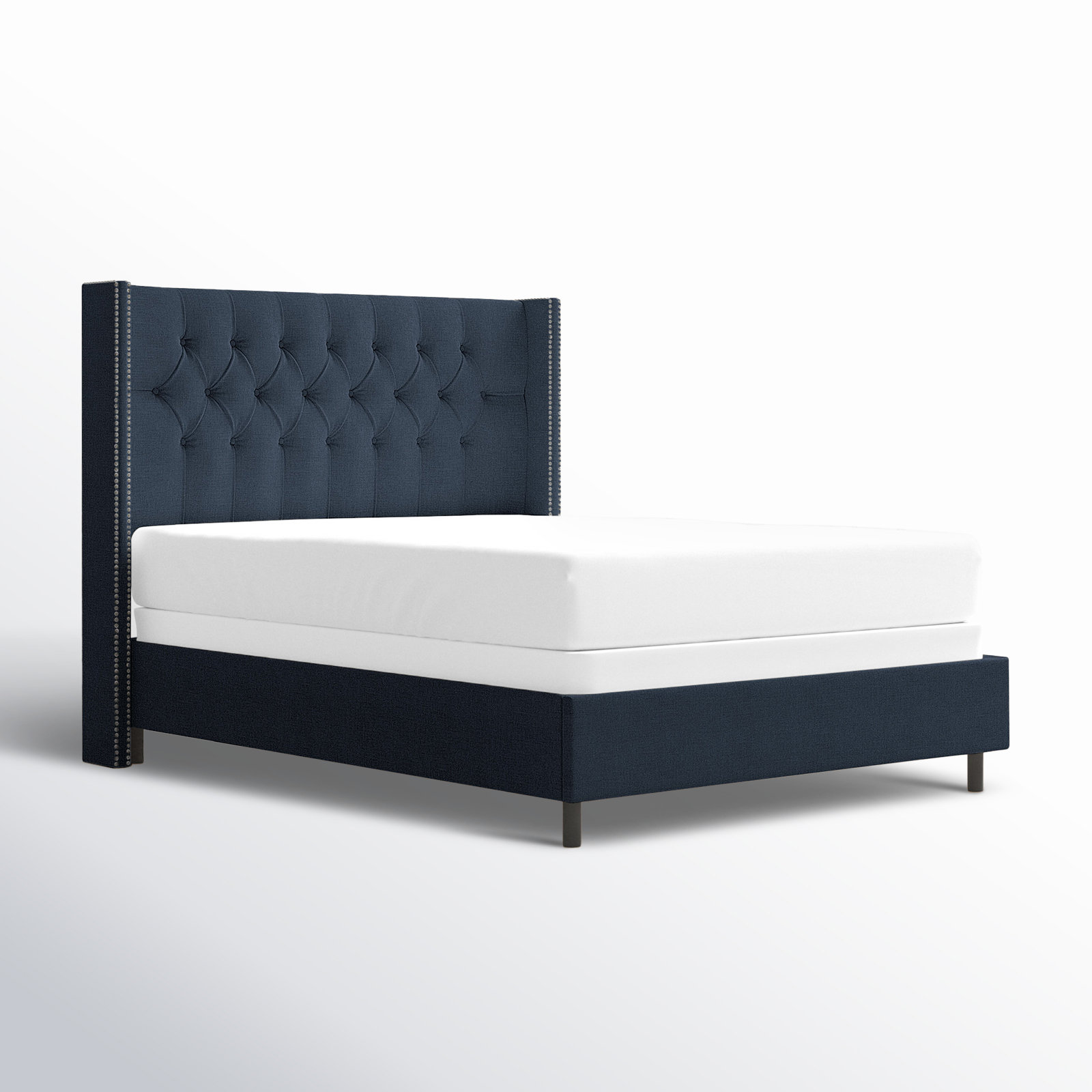 Breckin Upholstered Wingback Bed, King, Classic Navy Linen